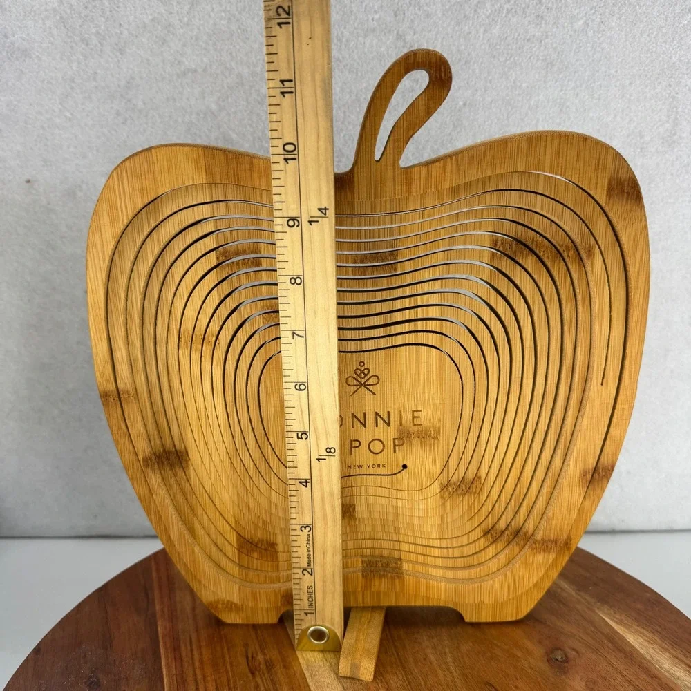 Bonnie & Pop Apple Shaped Bamboo Fruit Bowl‎ Basket Collapsible Kitchen Decor